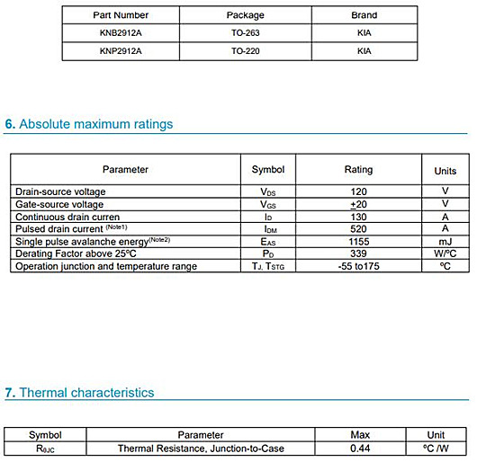 120V130A低內阻MOS管 KNX2912A