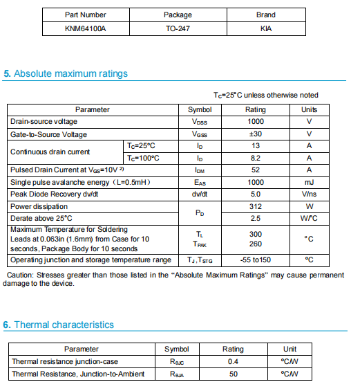 場(chǎng)效應(yīng)管1000v 64100A