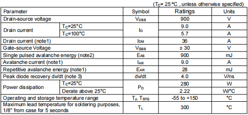 9n90c場(chǎng)效應(yīng)管參數(shù),,9n90參數(shù)