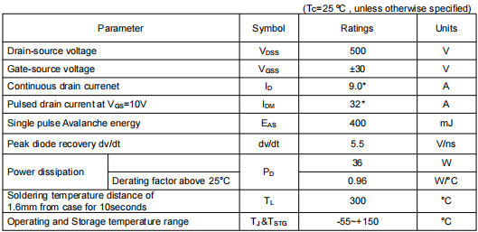 8N50場效應管,KNF4850A參數(shù)