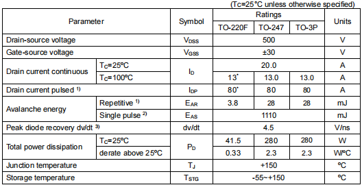 20n50場效應(yīng)管,500v20a