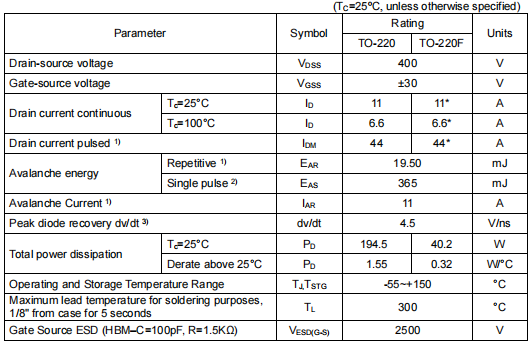 11n40c,400v11a場效應(yīng)管