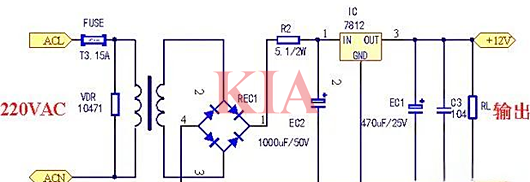 220v交流變12v直流的電源電路圖分享-KIA MOS管