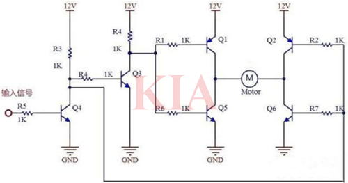 12v直流電機(jī)正反轉(zhuǎn)控制電路詳解-KIA MOS管