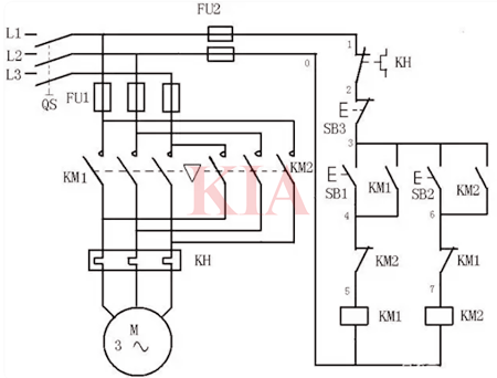 三相電動機(jī)正反轉(zhuǎn)控制電路原理圖-KIA MOS管