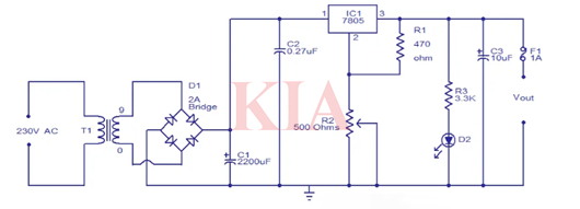 7805穩(wěn)壓電源電路圖,7805電路分享-KIA MOS管
